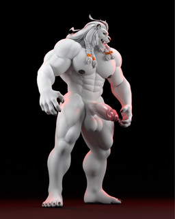 abs anthro balls biceps fur genitals male muscular muscular_anthro muscular_male nipples nude pecs penis red_eyes solo white_body white_fur leodamodeler leothemodeler leodamodeler_(modeler) thokk_(invincible) alien dornian felid lion mammal pantherine hi_res