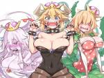 alternate_species big_breasts blue_eyes blush breasts cleavage clothed clothing crossgender crown dress female group hair headgear humanoidized not_furry plant purple_eyes red_eyes sharp_teeth super_crown teeth esoragot0 bowsette_meme luigi's_mansion mario_bros nintendo boosette bowser king_boo boo_(mario) elemental_creature flora_fauna ghost humanoid piranha_plant spirit meme