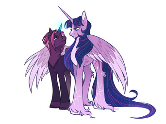 duo ear_piercing ear_ring eye_contact female female/female feral fetlocks hair horn long_hair looking_at_another piercing ring_piercing simple_background wings anemonaii friendship_is_magic hasbro my_little_pony my_little_pony:_the_movie_(2017) mythology tempest_shadow_(mlp) twilight_sparkle_(mlp) equid equine mammal mythological_creature mythological_equine unicorn winged_unicorn