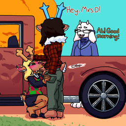 anthro antlers blue_antlers blush bodily_fluids duo ear_flick eyewear fellatio genital_fluids glasses gynomorph hand_on_head heavy_blushing horn intersex intersex/intersex oblivious oral peeing peeing_in_mouth penile pubes public public_sex red_nose sex stealth_sex tail tail_motion tailwag truck urine vehicle magik_woman deltarune undertale_(series) dess_holiday noelle_holiday toriel boss_monster_(undertale) bovid caprine deer goat mammal new_world_deer reindeer 1:1 incest_(lore) trans_(lore) trans_woman_(lore)