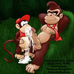 anthro balls big_nipples bodily_fluids bottomless clothed clothing cum cum_inflation cum_inside duo erection excessive_cum excessive_genital_fluids feet fellatio foreskin genital_fluids genitals hands_behind_head humanoid_genitalia humanoid_penis hyper inflation larger_male lying male male/male nipples on_back oral partially_retracted_foreskin penile penis prehensile_feet retracted_foreskin sex shota size_difference smaller_male toes vein veiny_penis young smudge_proof donkey_kong_(series) nintendo diddy_kong donkey_kong_(character) ape haplorhine mammal monkey primate 1:1 2015 digital_media_(artwork) hi_res