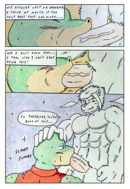 abs anthro balls barazoku biceps big_muscles big_pecs blush blush_lines clothing comic_panel dialogue dominant duo eyes_closed fellatio forced forced_oral fur genitals green_body green_eyes hair humanoid_genitalia humanoid_penis male male/male manly motion_lines movement muscular muscular_anthro muscular_male night nude onomatopoeia oral oral_penetration pecs penetration penile penis pink_penis red_clothing sex sky sound_effects speech_bubble star starry_sky text thick_penis vein veiny_arms veiny_penis white_body white_fur white_hair dashthefox albino_(seaborn) nikel felid lion lizard mammal pantherine reptile scalie absurd_res colored_pencil_(artwork) comic english_text hi_res traditional_media_(artwork)