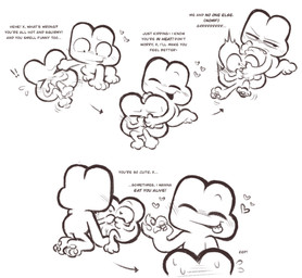bite bodily_fluids dialogue duo female genitals heart_symbol male nervous nervous_sweat open_mouth open_smile paws scared simple_background smile sweat talking_to_another text vore_implied vulva white_background clockstops3am conditional_dnp stonerobjectum battle_for_dream_island object_shows four_(bfb) x_(bfb) algebralian black_and_white comic english_text hi_res monochrome