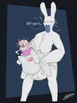anthro balls big_balls big_breasts blue_body blue_tongue blush bodily_fluids breasts butt butt_grab cum cum_from_mouth cum_from_nose cum_in_ass cum_in_mouth cum_in_nose cum_inflation cum_inside cum_splatter cum_through dialogue dirty_talk dizzy eyeless featureless_breasts female fleshlight_position genital_fluids genitals gripping_clothes gynomorph gynomorph/female hair hand_on_butt hooves huge_balls huge_breasts inflation intersex intersex/female larger_gynomorph larger_intersex laugh motion_lines nub_feet penetration plantigrade plushie red_hair scarf scruff_grab simple_background size_difference smaller_female smaller_penetrated tongue white_body endr404 yomi_hustle bunbun_(yomi_hustle) hashi_bleu animate_inanimate demon lagomorph living_plushie mammal teddy_bear_(species) 3:4 absurd_res colored hi_res watermark