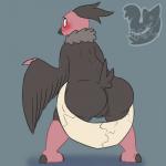 1:1 accipitriform animal_genitalia animal_pussy anthro anthrofied avian barefoot beak biped bird black_body black_fur blush butt butt_focus claws cloaca clothed clothing embarrassed eyelashes feathered_wings feathers feet female fur generation_5_pokemon genitals hi_res horizontal_cloaca looking_at_viewer looking_back nintendo nude partially_clothed pink_body pink_skin pokemon pokemon_(species) posexe presenting presenting_cloaca presenting_hindquarters pussy raised_tail rear_view simple_background solo spread_legs spreading standing tail thick_thighs toe_claws toes underwear underwear_down vullaby vulture wardrobe_malfunction watermark wide_hips wings