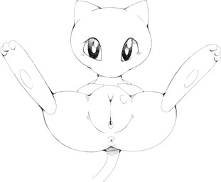 anus blush bodily_fluids eyelashes female feral genital_fluids genitals looking_at_viewer plump_labia presenting presenting_vulva puffy_anus simple_background solo tail vaginal_fluids vulva conditional_dnp exed_eyes nintendo pokemon generation_1_pokemon legendary_pokemon mew_(pokemon) pokemon_(species) black_and_white monochrome source_request