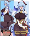 big_breasts big_butt blue_hair blush breasts butt camel_toe curvy_figure duo female hair horn not_furry standing thick_thighs voluptuous wide_hips hellap genshin_impact mihoyo ganyu_(genshin_impact) horned_humanoid humanoid