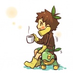 1:1 alternate_species bottomwear brown_hair clothing container cosplay cup duo generation_4_pokemon hair hitec holding_container holding_cup holding_object human humanized male mammal nintendo pokemon pokemon_(species) pokemon_trainer shirt shorts topwear turtwig
