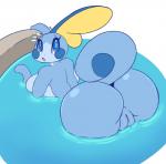 anthro anthrofied big_breasts big_butt breasts butt female genitals huge_breasts huge_butt looking_back non-mammal_breasts open_mouth partially_submerged pokemorph pussy simple_background solo water kirbot12 nintendo pokemon generation_8_pokemon pokemon_(species) reptile scalie sobble 2019 digital_media_(artwork) hi_res