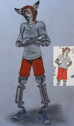 amputee anthro bottomwear clothing comparison cutaway cybernetics disability evolution female grey_clothing grey_topwear hair hair_bun heart_(marking) machine markings prosthetic prosthetic_arm prosthetic_leg prosthetic_limb quadruple_amputee red_bottomwear red_clothing robotic_limb running_blade sarcastic shadow shirt shorts solo spots spotted_markings t-shirt teeth text tooth_gap topwear dylanaildon_no_2 aurora_(dylanaildon_no_2) cervine cyborg deer mammal absurd_res english_text hi_res shaded upscale