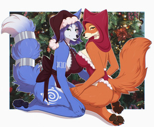 anthro biped breasts butt claws clothed clothed_anthro clothed_female clothing duo feet female fingers fur hair headgear headwear kneeling looking_at_viewer paws rear_view smile tail toes chaiteakitten disney nintendo robin_hood_(disney) star_fox krystal_(star_fox) maid_marian canid canine fox mammal 2025 digital_drawing_(artwork) digital_media_(artwork) hi_res