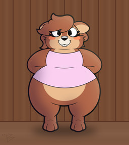 anthro belly big_belly bottomless bottomless_anthro bottomless_female clothed clothing featureless_crotch female front_view happy thick_thighs wide_hips epsipep chip_'n_dale_rescue_rangers disney fan_character roberti_the_chipmunk_(epsipep) chipmunk ground_squirrel mammal rodent sciurid absurd_res hi_res