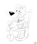 4_fingers anthro balls big_nose chair fingers furniture genitals head_tuft long_tail male penis sitting smile solo tail tuft whiskers kippykat hanna-barbera jellystone_(hbo_max) snagglepuss_(series) snagglepuss cougar felid feline mammal monochrome