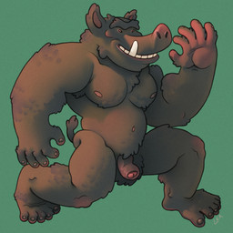 action_pose anthro balls body_hair brown_body brown_fur burly cheekbones eyebrows feet flaccid foreskin fur genitals glans hairy hairy_balls humanoid_feet male manly musclegut muscular nipples pecs penis pink_glans pink_muzzle pink_nipples pink_palms plantigrade pose short_tail simple_background slightly_chubby slightly_chubby_male small_eyes smile solo tail tusks unibrow ravuer mammal suid suine sus_(pig) wild_boar 1:1 hi_res