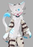 4_fingers anthro armwear biped black_collar black_eyebrows blue_body blue_claws blue_ears blue_eyes blue_fur blue_tail blue_tail_tip blue_text blush blush_lines claws clothing collar dipstick_tail eyebrows featureless_chest featureless_crotch finger_claws fingers fur grey_background heart_eyes heart_symbol hearts_around_head legwear male male_anthro markings multicolored_body multicolored_ears multicolored_fur open_mouth pink_nose pink_tongue pointy_ears prick_ears raised_eyebrows restraints simple_background snout solo standing straitjacket tail tail_markings text text_on_collar tongue two_tone_body two_tone_ears two_tone_fur two_tone_tail white_body white_ears white_fur white_tail wide_eyed kogito monster_energy felid feline mammal 2025 absurd_res english_text hi_res