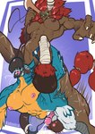 abdominal_bulge ahegao anal anthro anthro_on_taur ball_slap balls balls_touching bdsm beak big_dom_small_sub blush bodily_fluids bondage bound breasts bridle cum dominant dominant_gynomorph dominant_intersex dominant_taur duo ejaculation erection from_behind_position genital_fluids genitals gynomorph gynomorph/male gynomorph_penetrating gynomorph_penetrating_male humanoid_genitalia humanoid_penis intersex intersex/male intersex_penetrating intersex_penetrating_male looking_pleasured male male_penetrated mounting muscular muscular_gynomorph muscular_intersex muscular_male nipples open_mouth orgasm penetration penile penile_penetration penis saliva sex size_difference slap submissive submissive_anthro submissive_male taur_on_top taur_penetrating kabalca breath_of_the_wild nintendo the_legend_of_zelda kass_(tloz) avian bird lynel rito taur story story_in_description