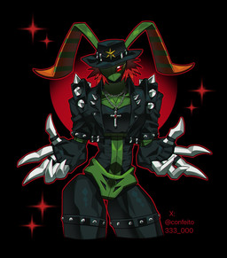5_fingers antennae_(anatomy) anthro armor biped black_background bottomless bracelet claw_fingers claws clothed clothing compound_eyes cross exoskeleton exoskeleton_markings fingers gauntlets gloves green_body green_skin hair handwear hat head_markings headgear headwear jacket jewelry kick leather leather_clothing leather_jacket leather_topwear legband male markings muscular muscular_anthro muscular_male necklace orange_eyes pecs pose red_hair ring shirt simple_background siphon_(anatomy) small_waist solo spiked_bracelet spiked_jacket spikes spikes_(anatomy) thick_thighs thighband topwear confeito000_333 bandai_namco digimon animal_humanoid arthropod arthropod_humanoid digimon_(species) humanoid insect insect_humanoid stingmon 2025 chinese_description colored digital_drawing_(artwork) digital_media_(artwork) hi_res