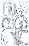 2008 anthro big_breasts blush breasts comic conditional_dnp female gecko greyscale hi_res jollyjack lizard long_tongue monochrome nipples non-mammal_breasts non-mammal_nipples reptile scalie solo tail thick_tail thick_thighs tongue transformation wide_hips