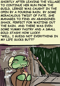 anthro blush clothing duo eating eyes_closed female happy horn raining text brradett lernie_(brradett) love_goddess_(brradett) scalie comic english_text hi_res