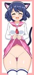 alternative_fashion black_hair blush bodily_fluids breasts clothing eyes_closed female flashing flashing_pussy footwear genitals hair innie_pussy j-fashion long_socks navel open_mouth presenting presenting_pussy pussy school_uniform short_hair simple_background socks solo sweat tail uniform tankuro_uri sanrio show_by_rock!! cyan_hijirikawa animal_humanoid cat_humanoid domestic_cat felid felid_humanoid feline feline_humanoid felis humanoid mammal mammal_humanoid absurd_res hi_res