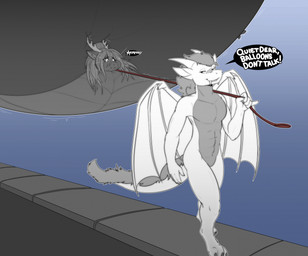 anthro antlers bloated blue_background duo fangs female floating hairy_tail horn hyper immobile inflation leash male motion_lines outline scales simple_background teasing teeth ventral_scales white_outline wings swatchfodder mythology khoi_(decaffwolf) dragon mythological_creature mythological_scalie scalie 2025 hi_res