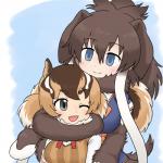 big_breasts biped blue_background blue_clothing blue_eyes blush bow_(feature) bow_tie breast_size_difference breasts brown_body brown_clothing brown_fur brown_hair brown_tail clothed clothing coiling duo eyebrows female female/female floppy_ears fluffy fluffy_tail front_view fur grey_eyes hair hug hugging_another hugging_from_behind humanoid_on_humanoid light_body light_skin long_hair looking_at_another looking_at_partner looking_back looking_down multicolored_hair multicolored_tail neck_tuft one_eye_closed open_mouth open_smile orange_hair orange_tail pigtails ponytail shirt simple_background size_difference smile striped_hair stripes sweater sweater_vest tail tail_coil tan_body tan_hair tan_skin tan_tail topwear trunk trunk_coil tuft tusks vest white_body white_clothing white_fur white_hair white_stripes mo23 kemono_friends chipmunk_(kemono_friends) woolly_mammoth_(kemono_friends) animal_humanoid chipmunk chipmunk_humanoid elephantid ground_squirrel ground_squirrel_humanoid humanoid mammal mammal_humanoid mammoth mammoth_humanoid prehistoric_species proboscidean proboscidean_humanoid rodent rodent_humanoid sciurid sciurid_humanoid 1:1 2018 bust_portrait digital_drawing_(artwork) digital_media_(artwork) portrait