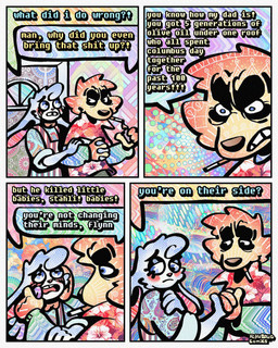4_panel_comic aloha_shirt anthro bodily_fluids bow_tie cheek_spots cheek_tuft cigarette cigarette_in_mouth clothing dialogue duo ears_down facial_tuft floppy_ears fur half-closed_eyes lighter male narrowed_eyes object_in_mouth overalls pattern_clothing pattern_shirt pattern_topwear pivoted_ears shirt smoking_tobacco speech_bubble tears teary_eyes teeth text tooth_gap topwear tuft white_body white_fur yellow_body yellow_fur rawdawgcomics bingus_(rawdawgcomics) stahli_(rawdawgcomics) bird_dog canid canine canis domestic_dog golden_retriever hunting_dog lagomorph leporid mammal rabbit retriever 4:5 comic english_text hi_res