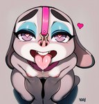 2023 anthro bdsm breasts collar disney doxy exposed exposed_breasts female heart_eyes heart_symbol inviting judy_hopps kneeling lagomorph leporid long_ears looking_at_viewer looking_up makeup mammal nose_hook nude presenting rabbit small_breasts solo submissive tongue tongue_out zootopia