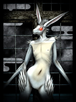 anthro dark_nipples featureless_crotch fur glowing glowing_eyes hair long_ears looking_at_viewer male mohawk pecs pupils red_eyes ribs short_hair skinny slit_pupils solo spiky_fur spiky_hair white_body white_fur wide_hips window deino_(artist) deino_(modeler) bani-sama_(deino) lagomorph leporid mammal rabbit 2012 3:4 3d_(artwork) autodesk_3ds_max_(artwork) digital_media_(artwork) hi_res