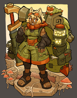 5_fingers 5_toes anthro backpack brown_body brown_fur clothed clothing container dipstick_ears ear_markings eyewear eyewear_on_head feet female feral fingerless_gloves fingers footwear fully_clothed fur glass glass_container gloves goggles hair handwear hood inner_ear_fluff jar looking_at_viewer map melee_weapon multicolored_ears orange_eyes pockets pouch_(clothing) sandals scabbard sheathed_weapon shoes short_hair smile solo toes tuft weapon white_hair yarn ceehaz arthropod caterpillar domestic_cat felid feline felis hybrid insect larva mammal 2021 absurd_res hi_res