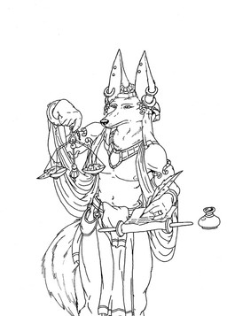 afnet_(clothing) anthro bascule bottomwear clothing ear_piercing egyptian egyptian_clothing egyptian_headdress headdress headgear headwear heart_(organ) jewelry loincloth loose_feather male male_anthro necklace nipples organs pectoral_(jewelry) piercing quill ring scroll solo standing unsigned writing_text teaselbone egyptian_mythology middle_eastern_mythology mythology anubis anubian_jackal canid canine canis deity jackal mammal black_and_white digital_drawing_(artwork) digital_media_(artwork) line_art monochrome