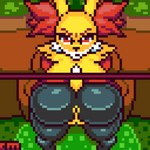 angry anthro anus big_breasts big_butt breasts butt duo female fur genitals glory_wall looking_at_viewer pussy solo tail through_wall countmoxi nintendo pokemon delphox generation_6_pokemon pokemon_(species) 1:1 animated digital_media_(artwork) pixel_(artwork) short_playtime