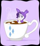 :3 beverage blue_eyes blush bunny_costume candy chocolate clothing container costume cup dessert eating female feral food hair horn hot_chocolate in_beverage in_container in_cup marshmallow micro partially_submerged purple_hair solo steam azura_inalis friendship_is_magic hasbro my_little_pony mythology rarity_(mlp) equid equine mammal mythological_creature mythological_equine unicorn 2013 hi_res