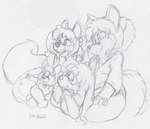 age_difference anthro clothed clothing family female group hair male older_female older_male tail younger_female younger_male kitsune_youkai celicia_(kitsune_youkai) firecat julian_(kitsune_youkai) kit_(kitsune_youkai) canid canine fox mammal red_fox true_fox 2022 hi_res monochrome