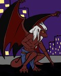 anthro bottomwear clothed clothing empty_eyes featureless_chest hair horn loincloth loincloth_only male membrane_(anatomy) membranous_wings pointy_ears red_body smile solo tail topless white_hair wings mangagirlmandy disney gargoyles brooklyn_(gargoyles) gargoyle scalie 4:5 absurd_res hi_res