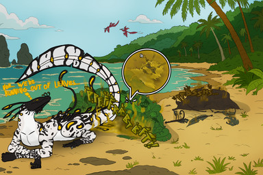 anthro anthro_on_feral beach bestiality duo dutch_oven fart fart_fetish female feral forest gas heart_symbol jungle larger_female leaf leaves_on_ground male male/female onomatopoeia plant rotting sea size_difference smaller_male smelly sound_effects stink_fumes stink_lines text tree tropical unconscious unconscious_male water notlissceous hectar_(soomir) stingz_(notlissceous) amphibian arthropod bee hymenopteran insect scalie hi_res