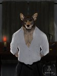 anthro belt big_pecs clothed clothing facial_hair fur hair male muscular muscular_male open_belt open_clothing open_shirt open_topwear pecs sheriff shirt solo topwear adrian_ikz echo_(game) echo_(series) echo_project the_smoke_room william_adler canid canine canis coyote mammal 3:4 hi_res