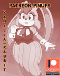 anthro bigdon1992 breasts clothed clothing cover cover_art cover_page digital_media_(artwork) dress eyelashes female fur gloves hair handwear hi_res kerchief lagomorph leporid long_ears looking_at_viewer mammal mature_female monochrome neckerchief patreon patreon_logo rabbit sega sepia simple_background smile solo sonic_the_hedgehog_(series) text topwear url vanilla_the_rabbit wide_hips