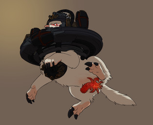 alien_genitalia animal_genitalia antennae_(anatomy) armor butt cybernetics feral floating fur gaping gaping_vagina genitals headgear helmet herm hybrid_genitalia hybrid_penis intersex looking_at_viewer low-angle_view machine nude penile penis presenting presenting_hindquarters red_eyes simple_background solo spread_legs spreading tail vulva worm's-eye_view puppyratcat skibidi_toilet alien canid canine canis mammal skibidi_toilet_(species) vortihound hi_res
