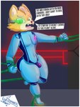 anthro big_butt bodily_fluids bodysuit bulge butt clothed clothing dialogue fangs fur green_eyes male open_mouth outline skinsuit solo speech_bubble sweat sweatdrop teeth tentacles text thick_thighs tight_clothing tongue wide_hips zero_suit voy_barranca_abajo metroid nintendo star_fox fox_mccloud zerosuit_fox canid canine canis fox mammal 3:4 english_text hi_res