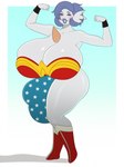 anthro big_breasts big_bulge big_butt breasts bulge butt cosplay ear_piercing ear_ring gynomorph huge_breasts huge_bulge hyper hyper_bulge intersex looking_at_viewer piercing ring_piercing solo mymacabre nintendo pokemon clementia_(omegafiredog) wonder_woman gardevoir generation_3_pokemon pokemon_(species) shiny_pokemon hi_res