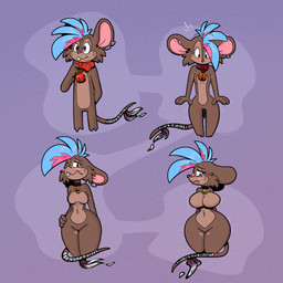 abstract_background blue_eyes brown_body brown_fur buckteeth ear_piercing ear_ring eyelashes female fur gender_transformation markings mid_transformation mtf_transformation piercing purple_background red_nose ring_piercing simple_background solo tail tail_wraps teeth transformation transformation_sequence whisker_markings wraps trevor-fox trevor-fox_(character) mammal mouse murid murine rodent hi_res nonbinary_(lore)