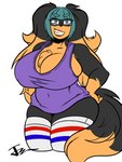 anthro big_breasts breasts cleavage clothed clothing eyewear female glasses hair huge_breasts solo kingjaguar zoey_(jwinkz) canid canine canis domestic_dog mammal 3:4 hi_res