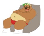 anthro asian_clothing balls barely_visible_balls barely_visible_genitalia belly bulge clothing east_asian_clothing eyes_closed eyewear fundoshi genitals glasses hat headgear headwear japanese_clothing kemono male navel open_mouth overweight overweight_male red_clothing red_fundoshi red_underwear sitting solo underwear 0ottotto0 bear mammal 2025