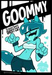 anthro blue_body bottomwear breasts claws cleavage clothed clothing female finger_claws hair hair_over_eyes midriff navel shorts solo text thong tongue tongue_out under_boob underwear goommymuffin goommy_(goommymuffin) domestic_cat felid feline felis ghost mammal spirit 2025 absurd_res english_text hi_res