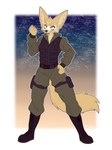 anthro big_ears big_tail blind boots clothing cosplay disability excited female fist footwear fur military pilot shoes smile soldier soldier_uniform solo tail tan_body tan_fur warrior fizzy-dog stargate canid canine fennec_fox fox mammal true_fox absurd_res hi_res