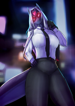 anthro big_breasts blush boss bottomwear breasts ceo clothed clothing curvy_figure dominant dominant_female female fingers fully_clothed glowing glowing_eyes glowing_markings grey_hair hair hand_on_hip heart_symbol hourglass_figure looking_at_viewer markings necktie pants red_eyes scales shirt simple_background smile solo suit suit_jacket tail thick_thighs topwear lizzard_sama lizzy_(lizzard_sama) reptile scalie absurd_res digital_media_(artwork) hi_res