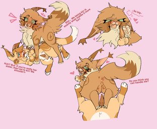 age_difference animal_genitalia animal_penis anus balls blue_eyes blue_sclera blush bodily_fluids butt cum disembodied_penis dominant dominant_female drooling duo ear_tuft erection eyelashes fangs female feral fur genital_fluids genitals green_eyes green_sclera incestuous_fantasy male male/female nude open_mouth orange_body orange_fur pawpads paws penile penis presenting presenting_hindquarters questionable_consent saliva sex simple_background smile spread_legs spreading tail teeth text tongue tongue_out tuft vulva white_body white_fur young young_on_young younger_male tempestpaw warriors_(book_series) sunkit_(warriors) the_voice_(warriors) domestic_cat felid feline felis mammal absurd_res digital_drawing_(artwork) digital_media_(artwork) english_text hi_res incest_(lore)