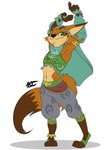 anthro black_nose brown_body brown_fur brown_tail_tip clothed clothing crossdressing dipstick_tail femboy fully_clothed fur gerudo_outfit looking_at_viewer male markings midriff multicolored_tail navel orange_body orange_fur simple_background smile solo tail tail_markings white_background jaff96 breath_of_the_wild disney nintendo the_legend_of_zelda zootopia nick_wilde canid canine fox mammal red_fox true_fox 2021 absurd_res hi_res