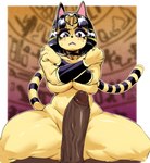 anthro big_breasts big_penis blush bodily_fluids breasts covering covering_breasts duo female female_on_top first_person_view from_front_position genitals male male/female nude on_bottom on_top penis spread_legs spreading sweat thick_thighs wide_hips riderx animal_crossing nintendo ankha_(animal_crossing) domestic_cat felid feline felis human mammal